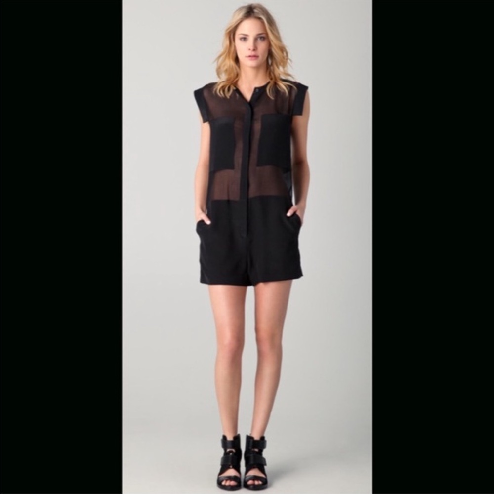 T Alexander Wang Black Playsuit Short Jumpsuit Sheer Panel Romper